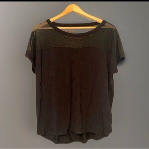 Tahari Black Sheer Panel & Woven elegant Blouse women’s size XL